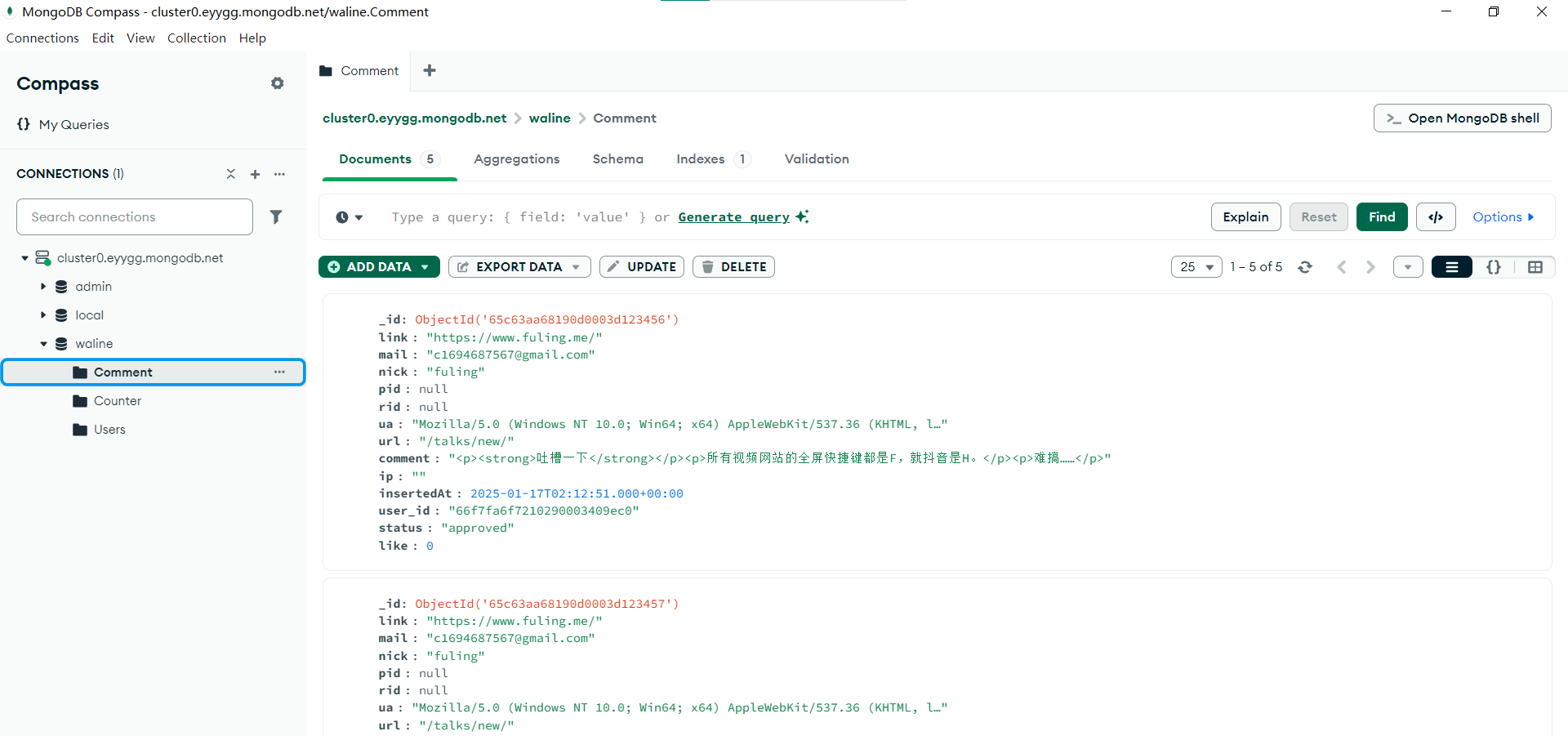 MongoDBCompass界面