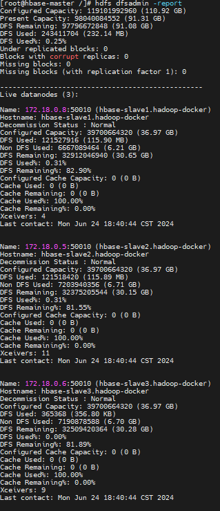 节点报告（hdfs dfsadmin -report）