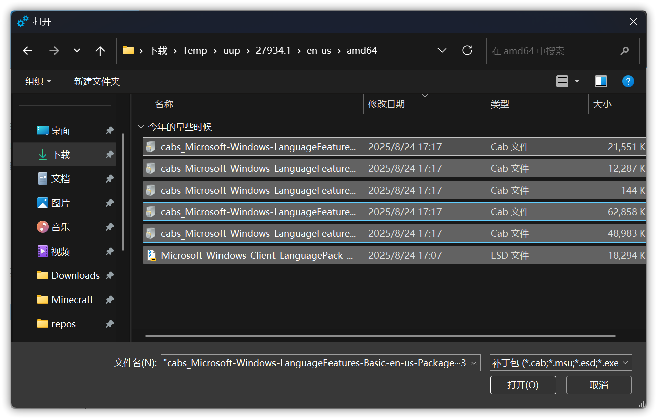 通过 Dism++ 选择所有语言文件