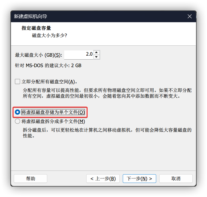 将虚拟磁盘存储为单个文件