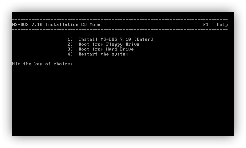 MS-DOS 7.10 Installation CD Menu