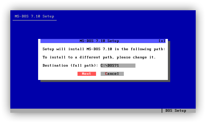 选择 MS-DOS 7.10 安装路径