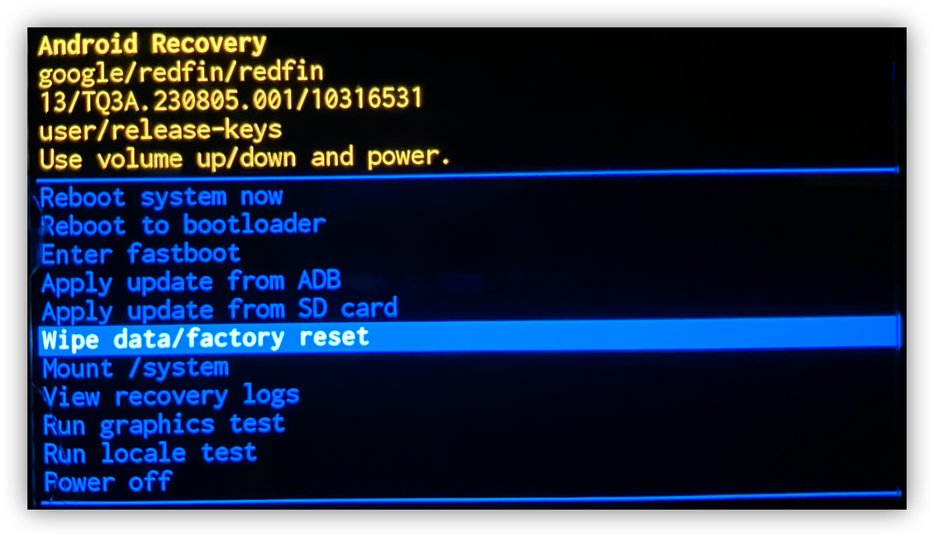 Wipe data/factory reset