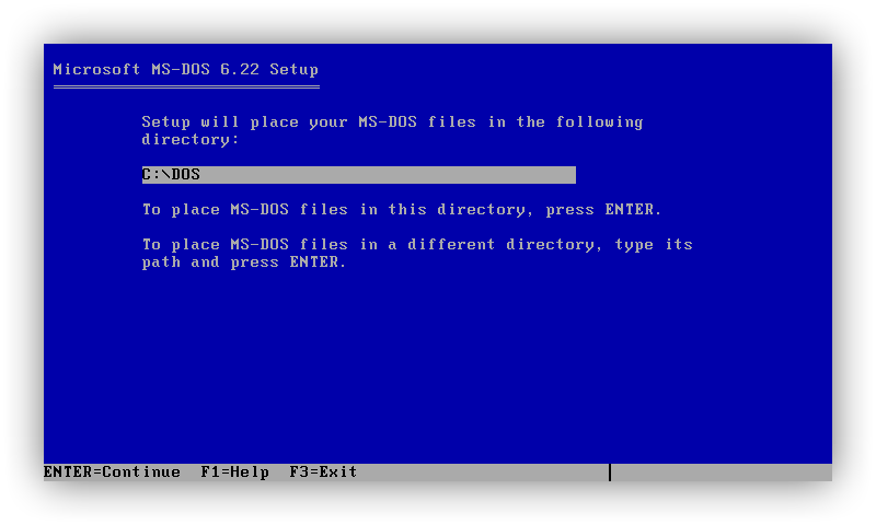 选择 MS-DOS 6.22 的安装路径