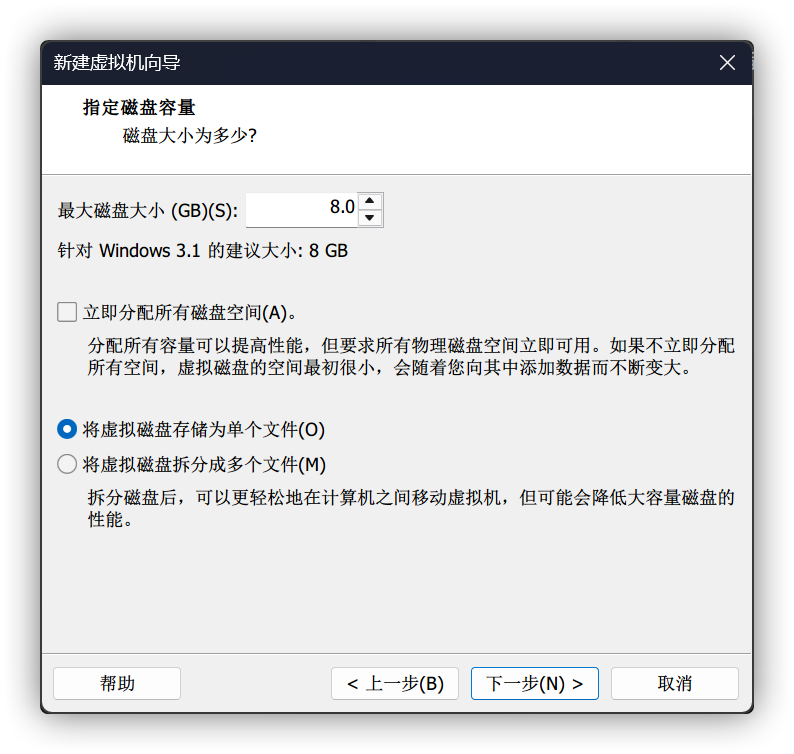 将虚拟磁盘存储为单个文件