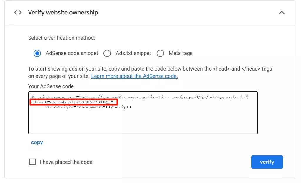 Google AdSense code