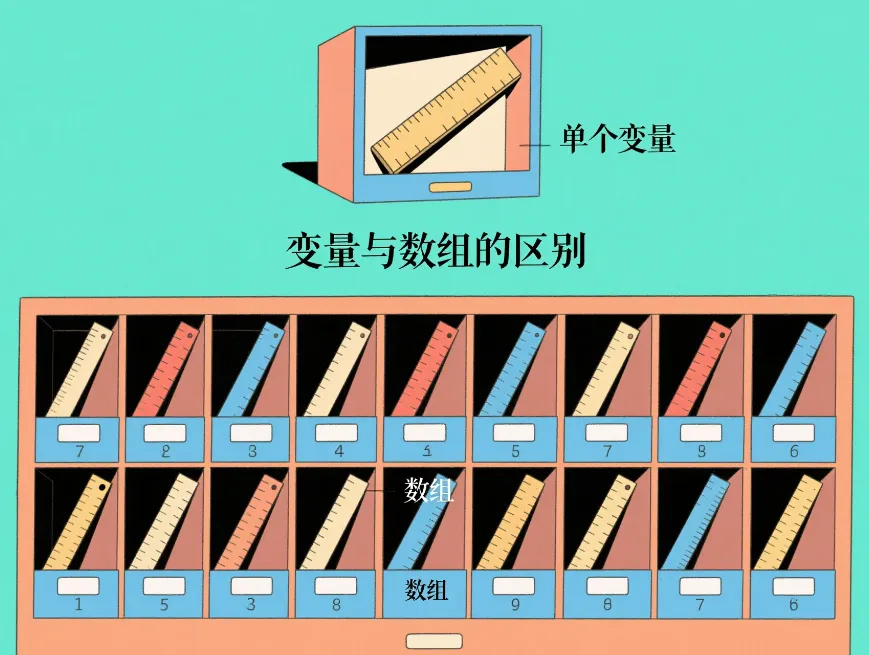 变量可以看作是一个格子，数组则可以看作是多个