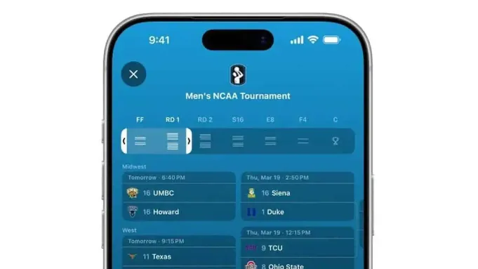 苹果运动 App 新增 NCAA 疯狂三月实时追踪功能