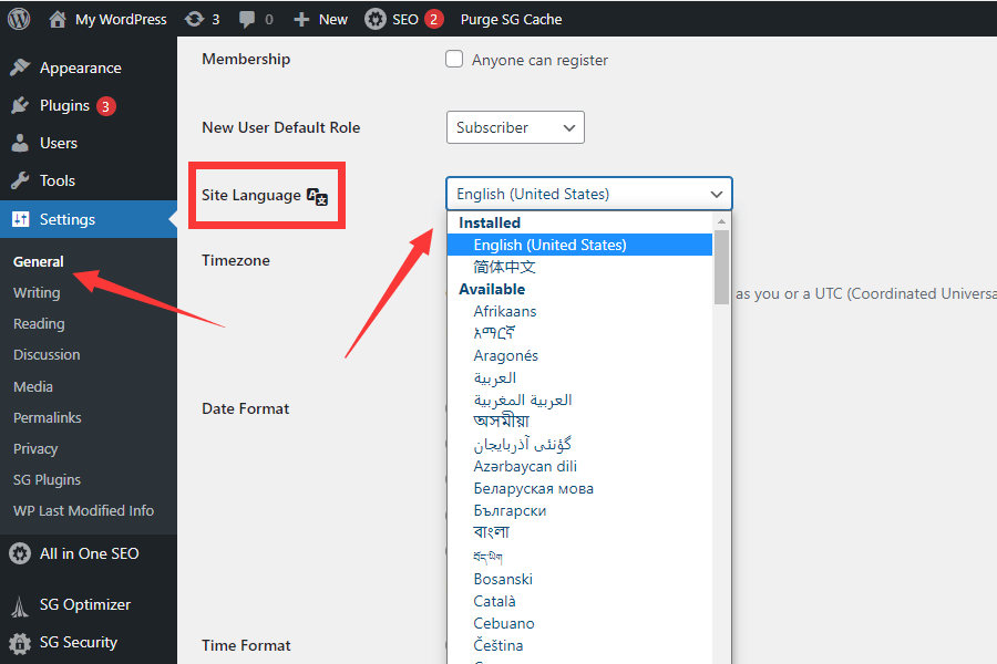 如何更改WordPress语言设置前台英文，后台中文-小小博客 - 记录与学习前端知识
