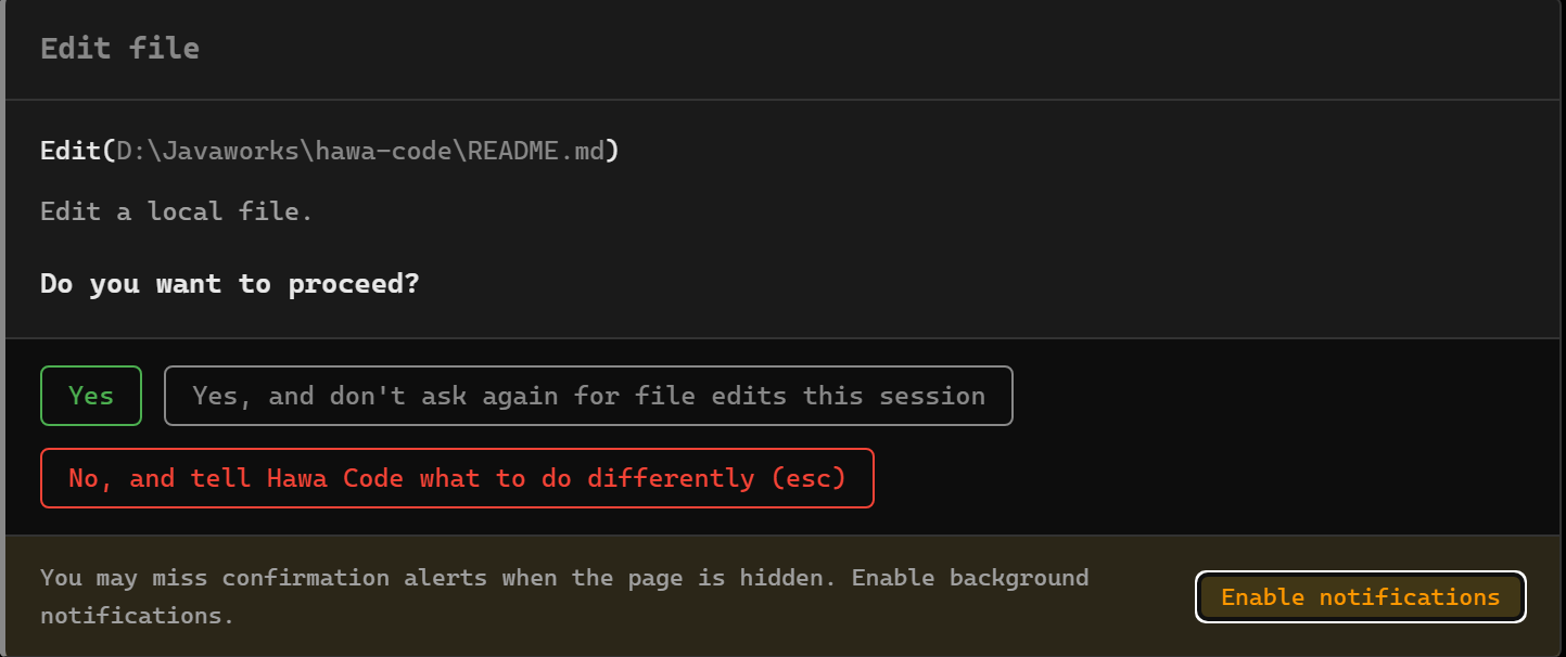 Notification toggle in the tool confirmation dialog