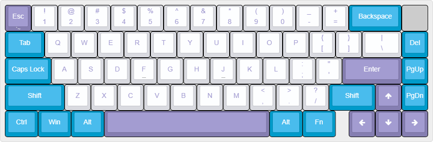 主键区 (59) + 方向键 (4) + 导航区 (3) = 66 键