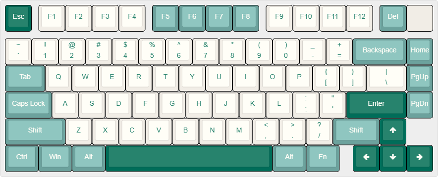 功能行 (13) + 主键区 (59) + 方向键 (4) + 导航区 (5) = 80 键